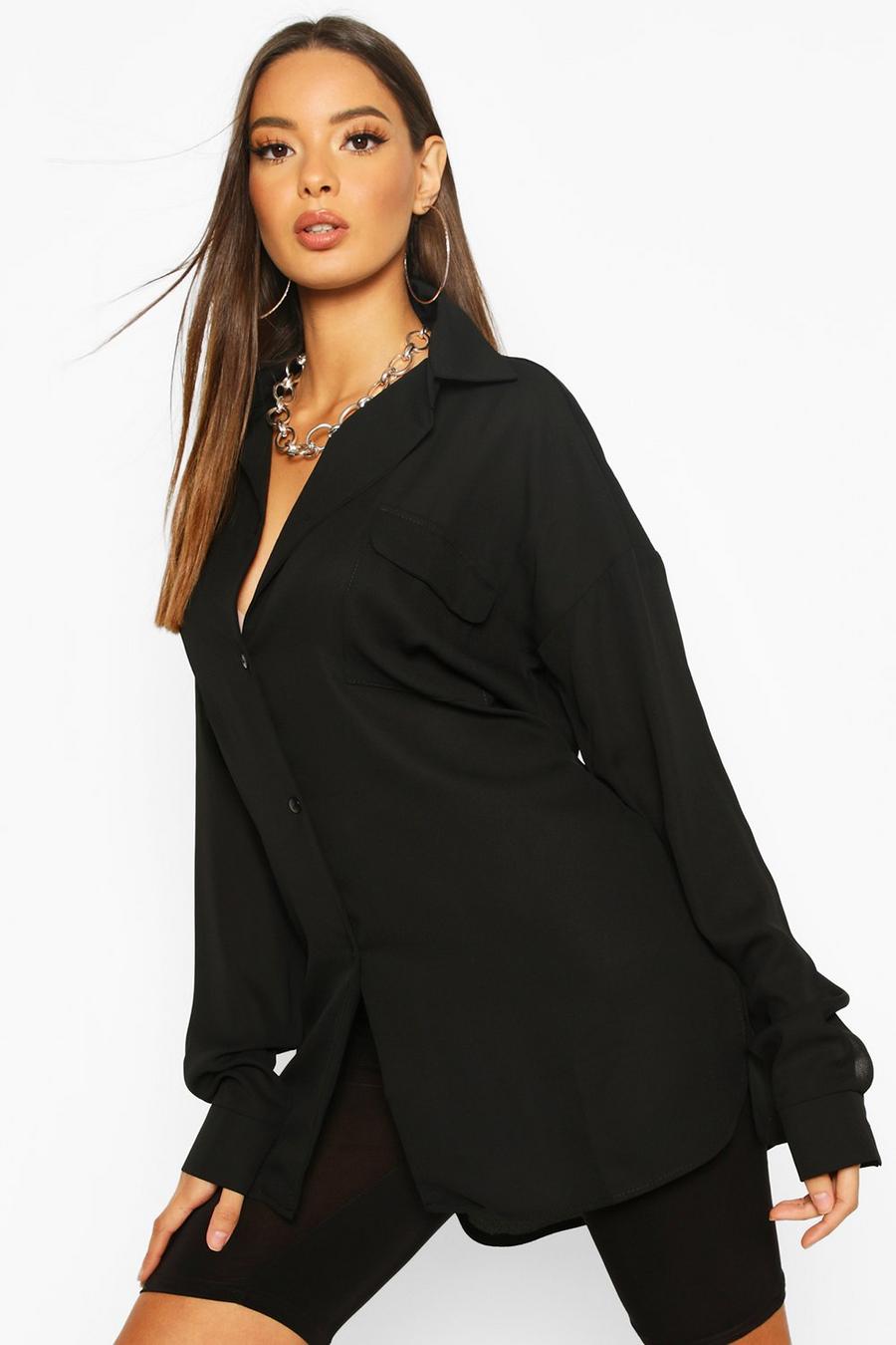Black Oversize skjorta med dekorativ ficka image number 1