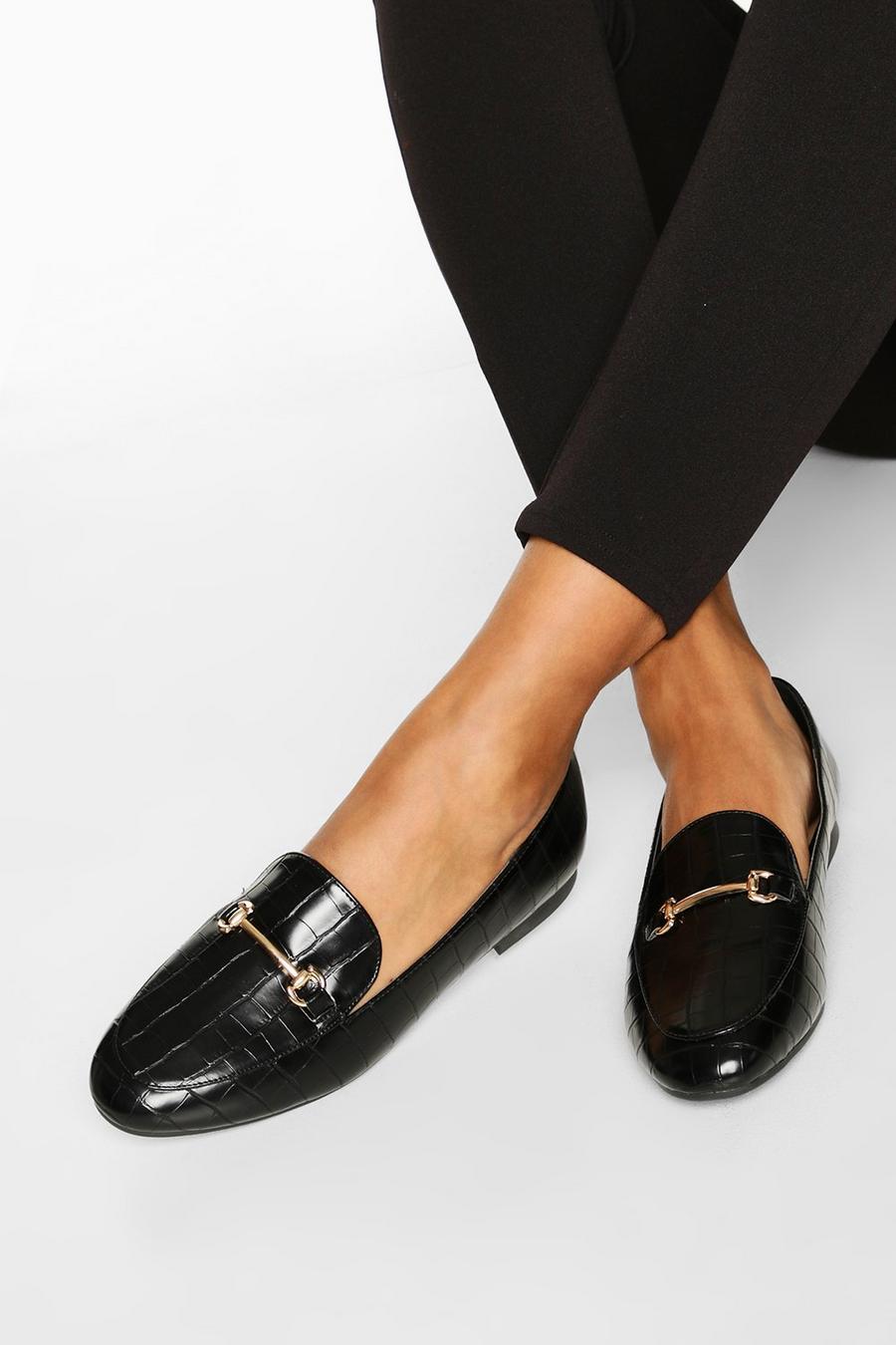 Black svart Basic Loafers med krokodilskinnseffekt och spänne image number 1