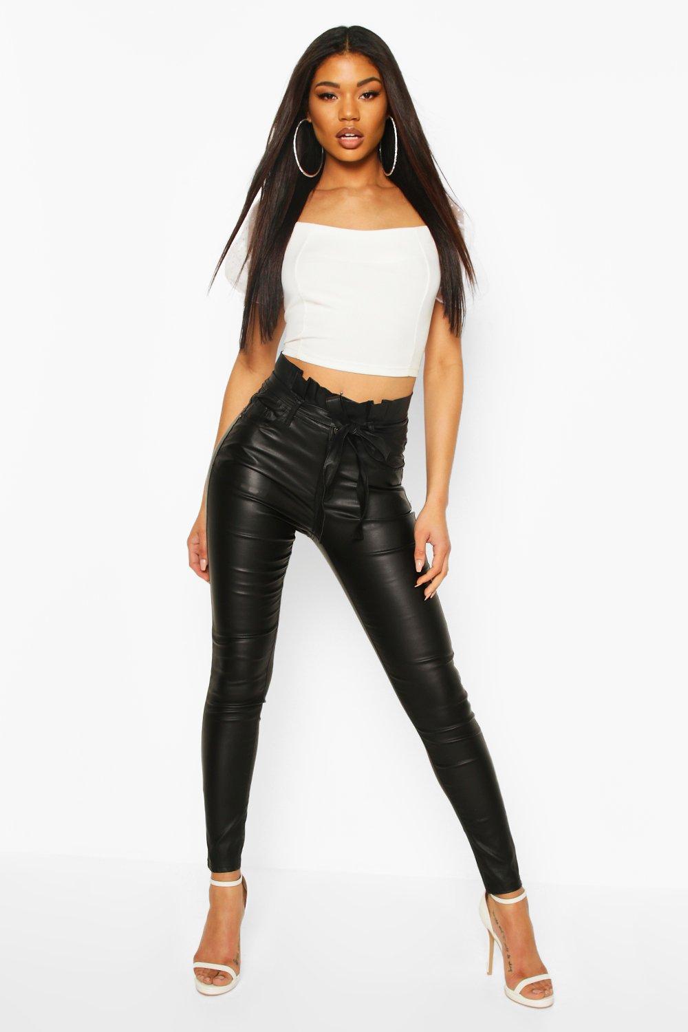 black skinny paperbag trousers