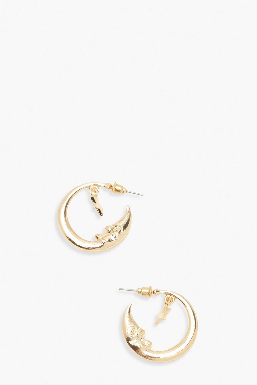 Gold metallic Moon Hoop Earrings