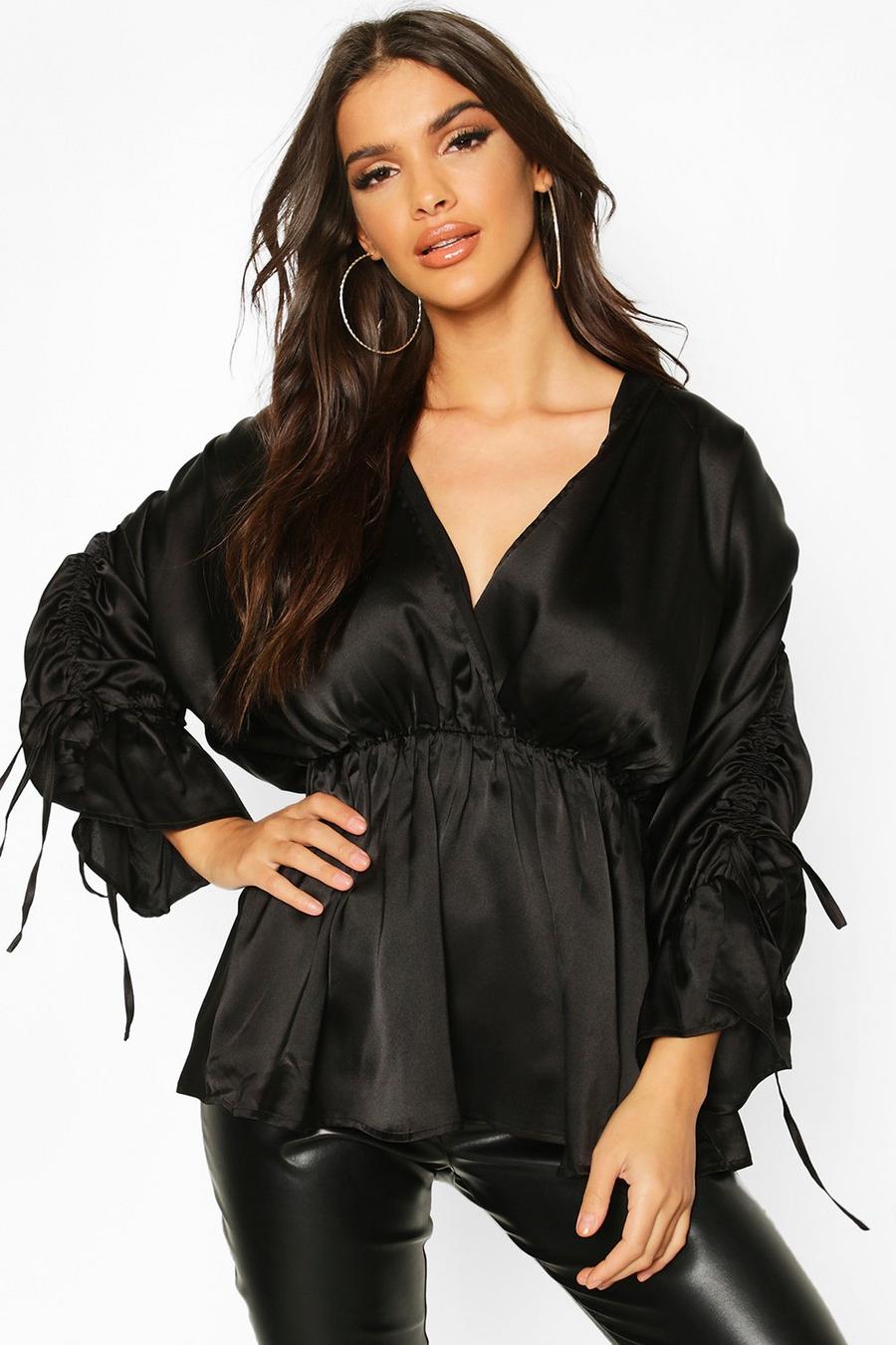 Satin Ruched Sleeve Shirt image number 1