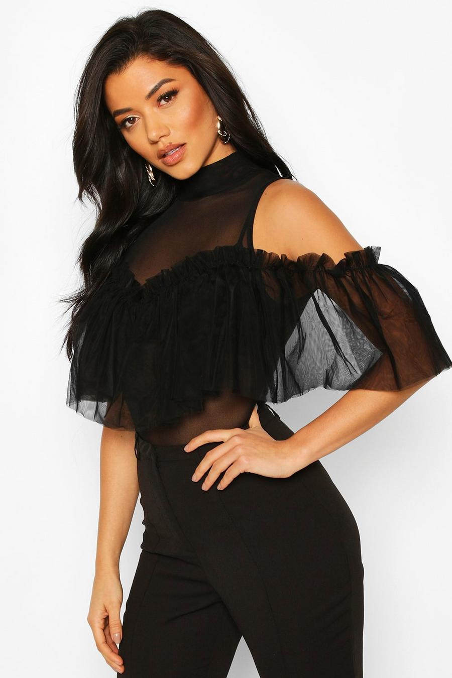Organza High Neck Ruffle Body image number 1