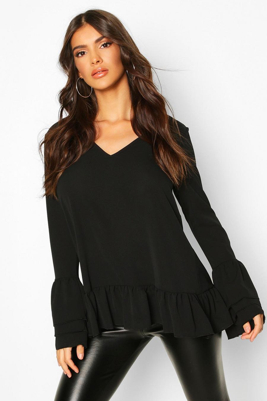 Woven Ruffle Sleeve V Front Tunic Top image number 1