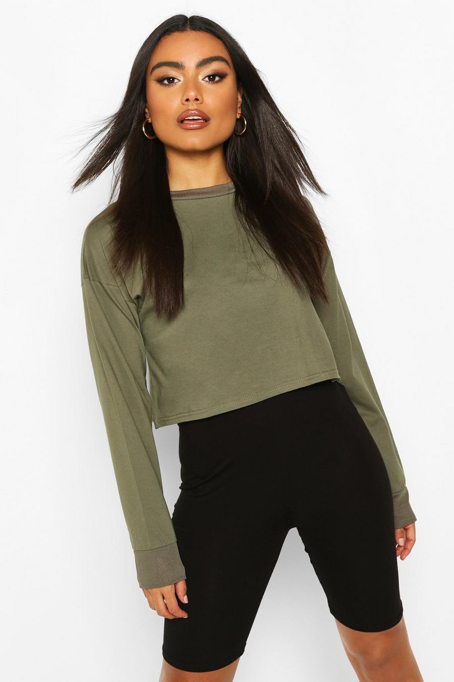 Cotton Long Sleeve Cropped Top image number 1