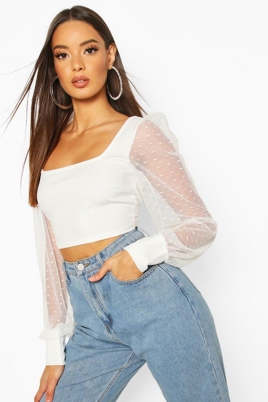 Dobby Mesh Square Neck Crop Top image number 1