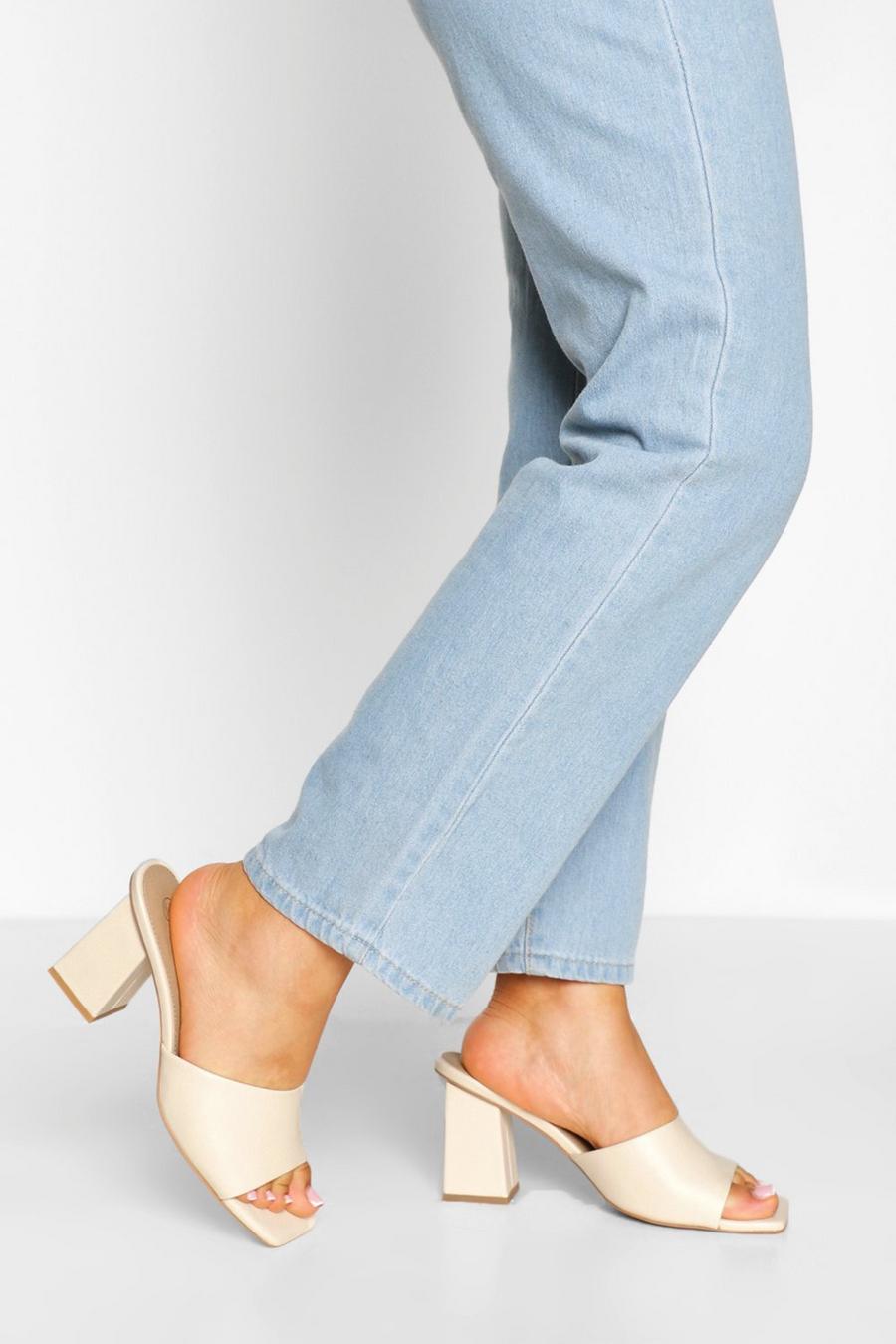 Cream Wide Fit Square Toe Mules image number 1