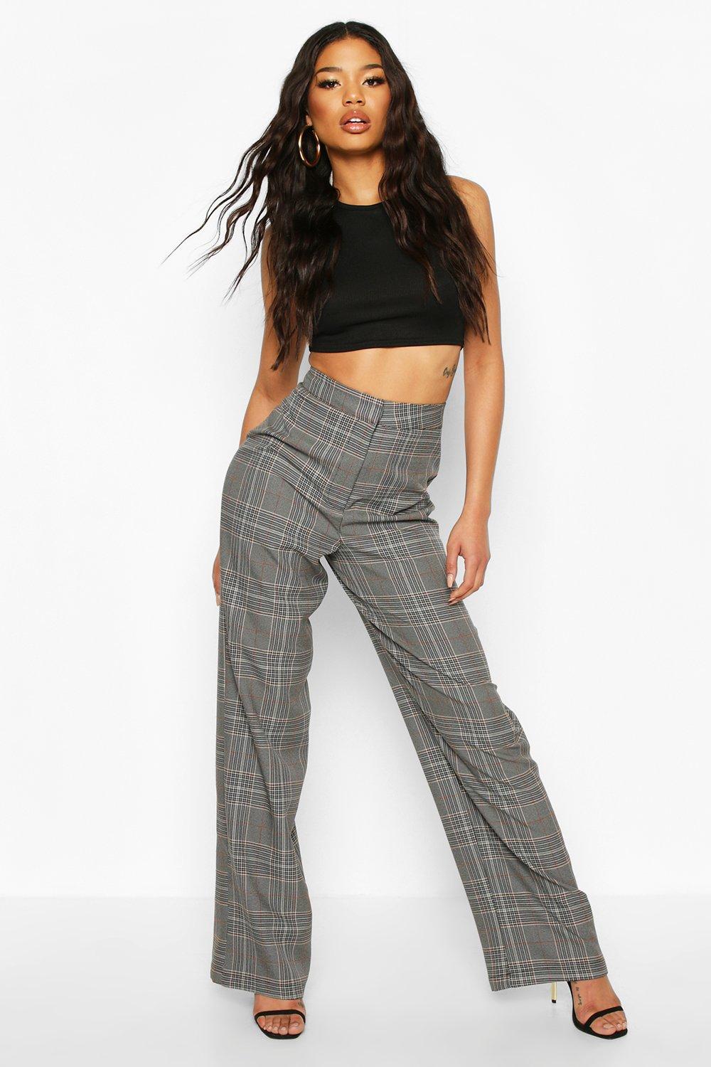 Tonal Check Wide Leg Trousers