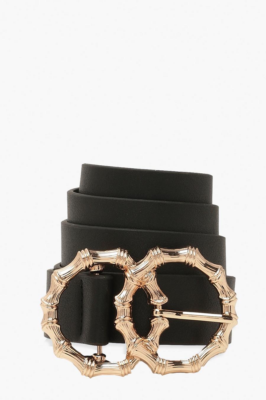 Black Bamboo Effect Double Ring Buckle Belt