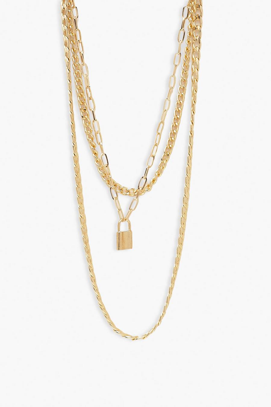 Gold Chain And Lock Layered Necklace image number 1