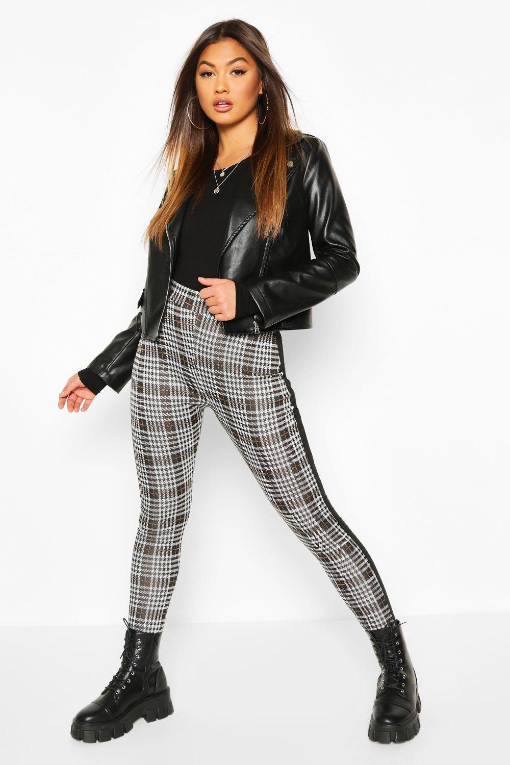 Contrast Panel Checked Jacquard Treggings