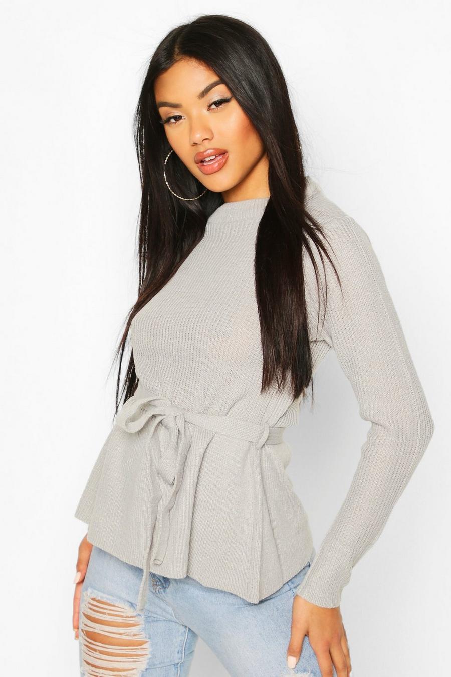 Tie Front Ribbed Knit Sweater image number 1