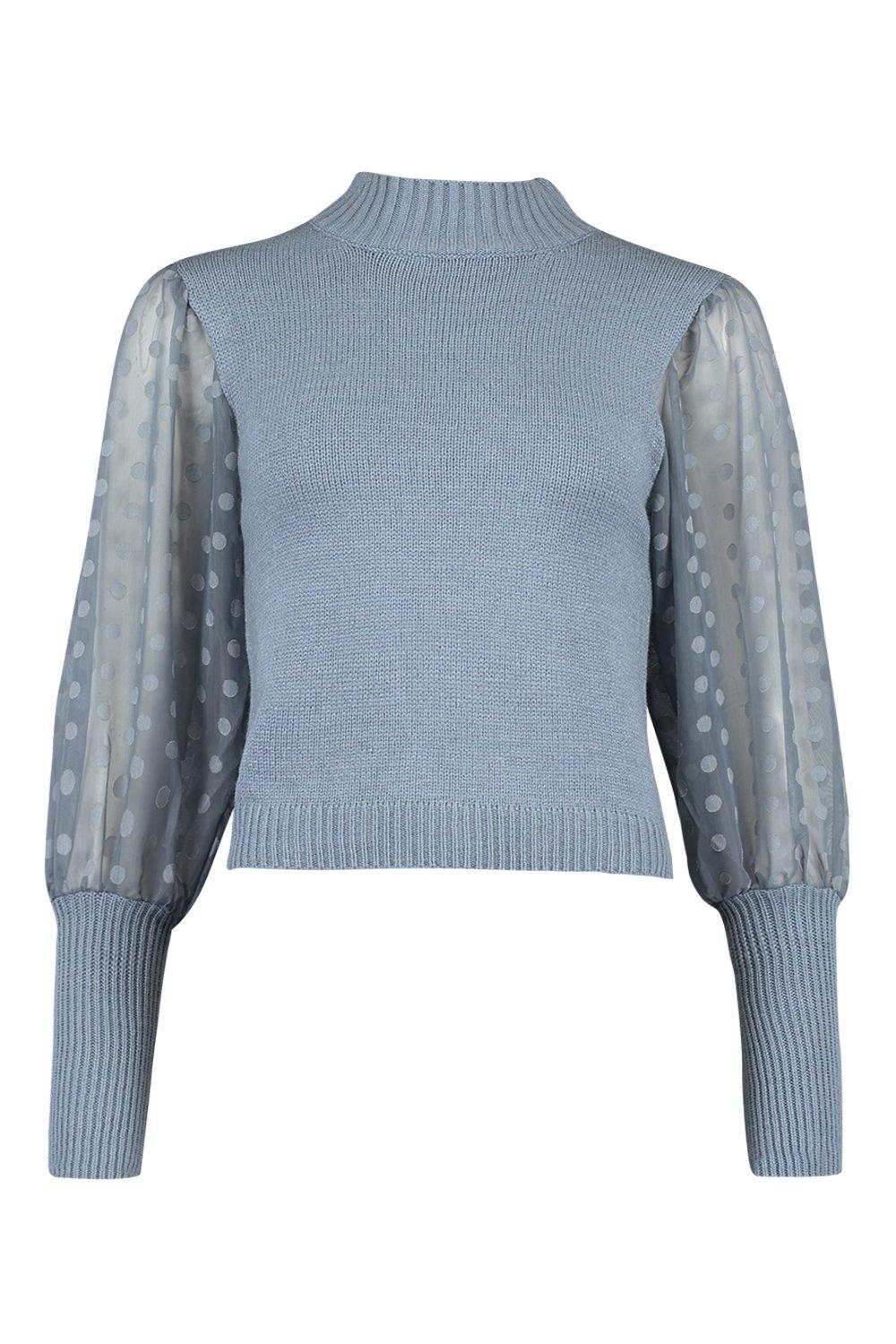 Polka Dot Organza Puff Sleeve Jumper