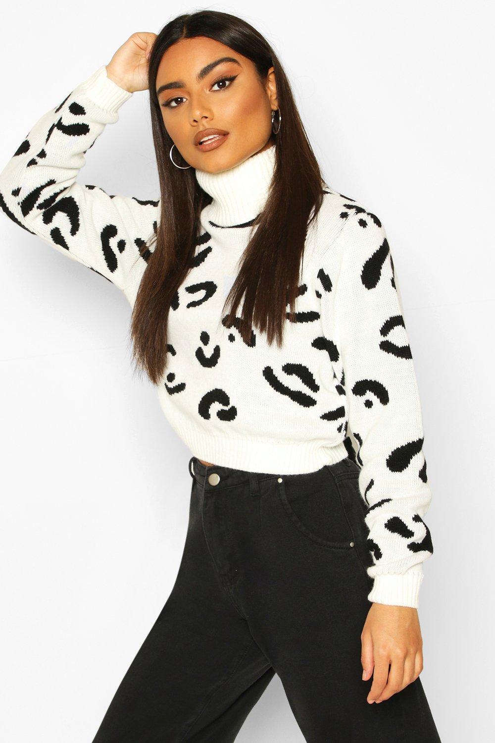Leopard print turtleneck jumper store