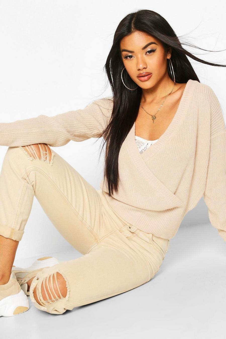Wrap Front Knitted Crop Sweater image number 1