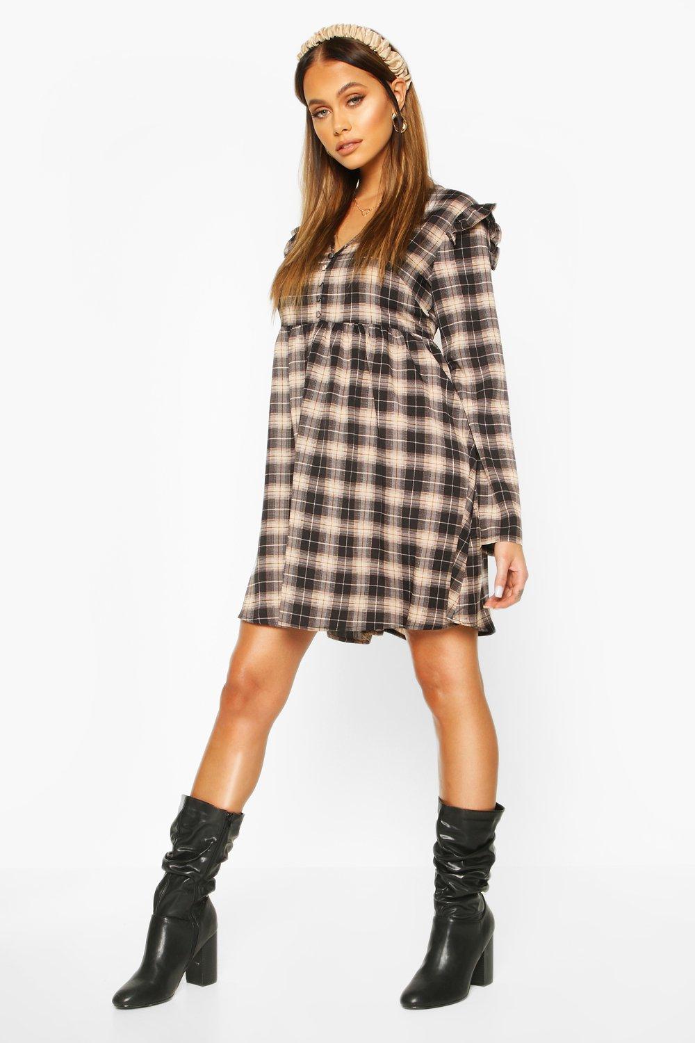 checked smock dress