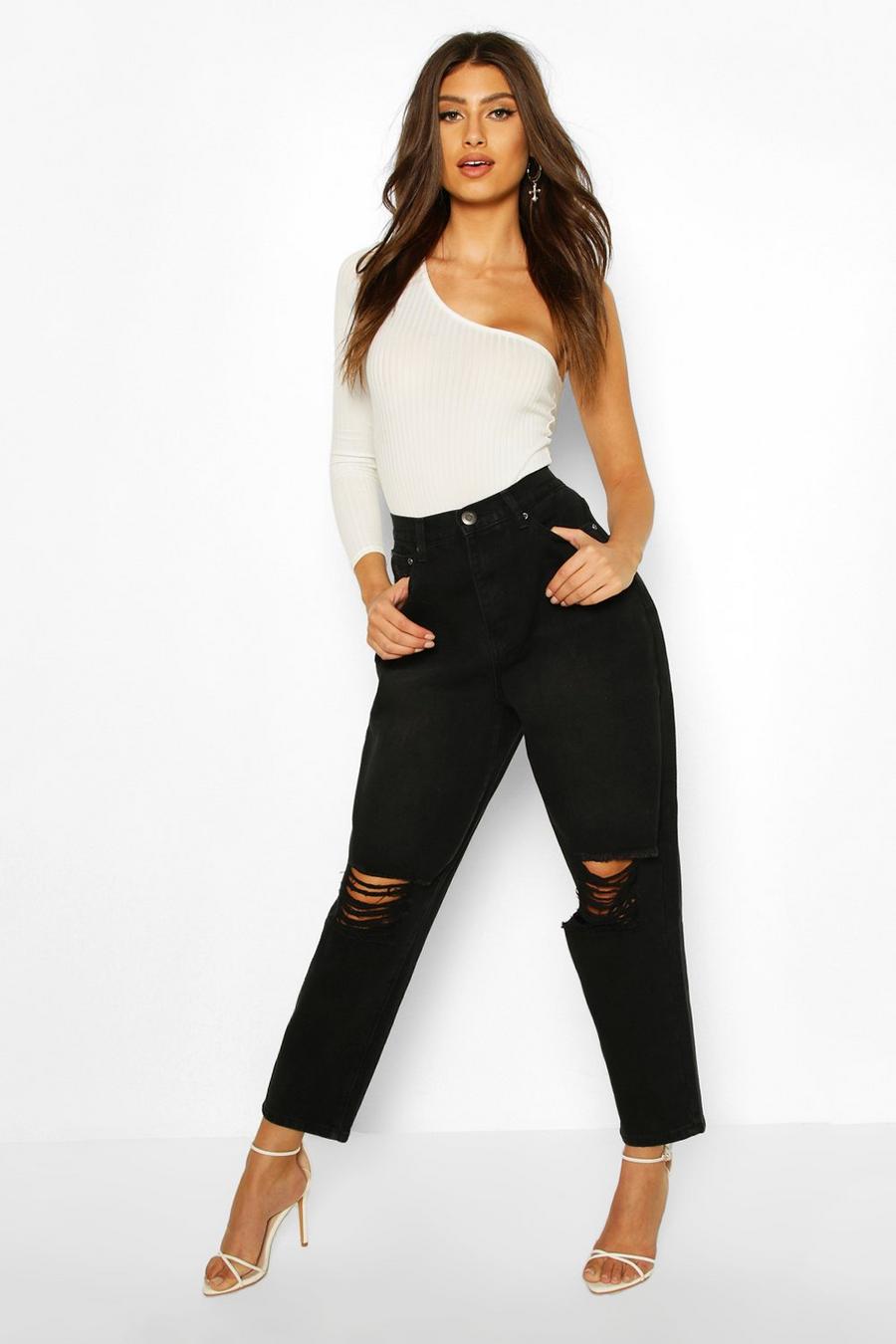 Black Slitna jeans med hög midja image number 1