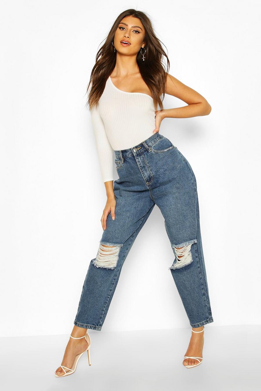 Mid blue High Rise Balloon Distressed Fit Jean image number 1