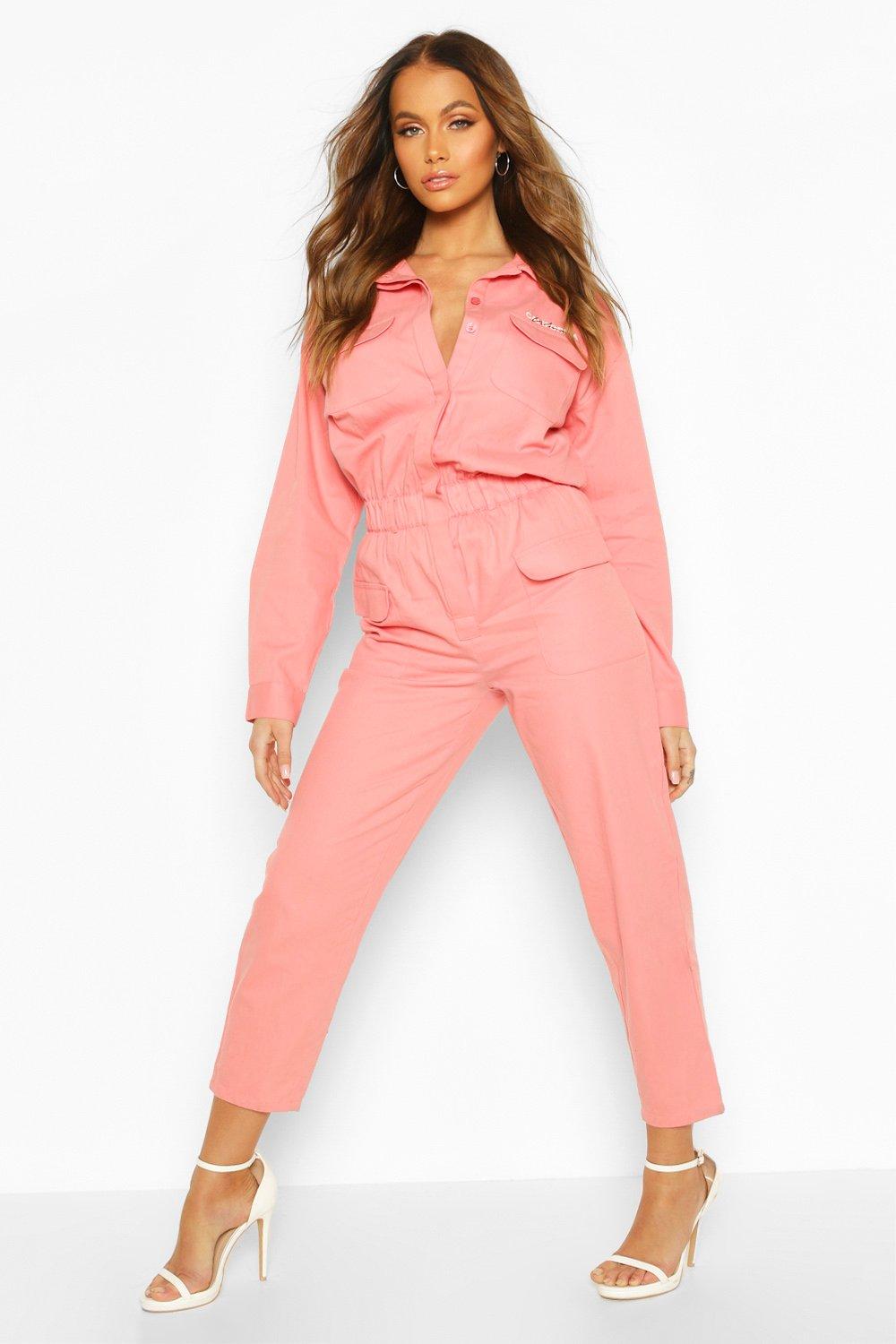 boohoo pink boiler suit