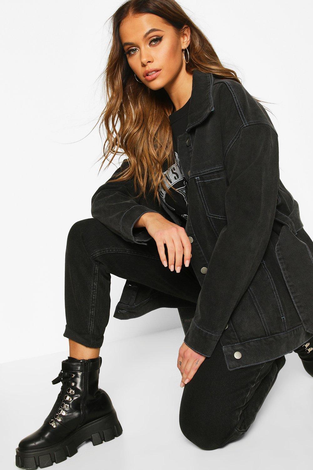 Belted denim jacket black shop