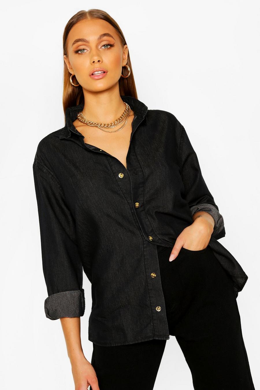 Camicia oversize in chambray, Nero image number 1