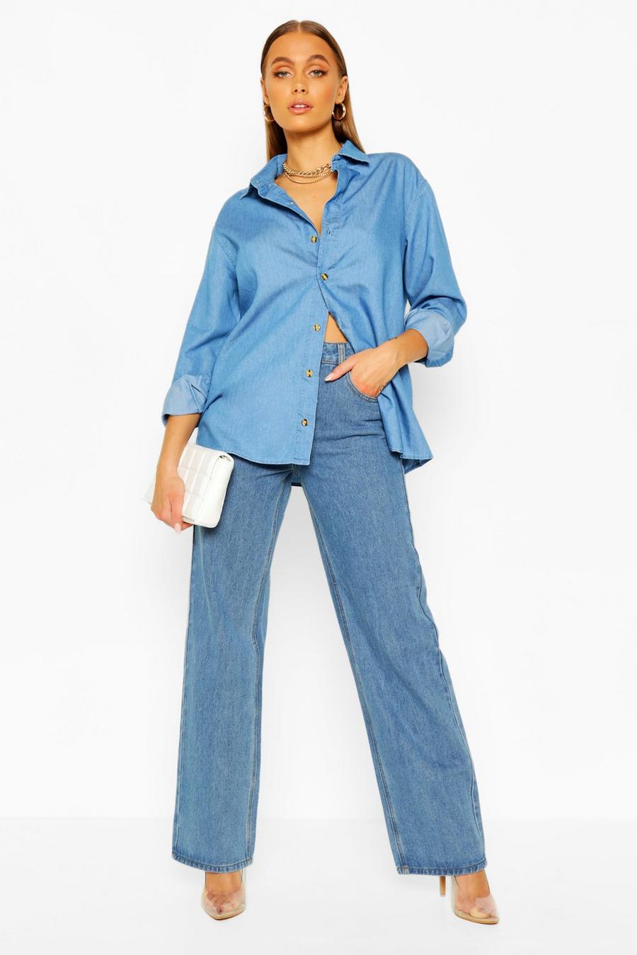 Camicia oversize in chambray, Blu medio image number 1