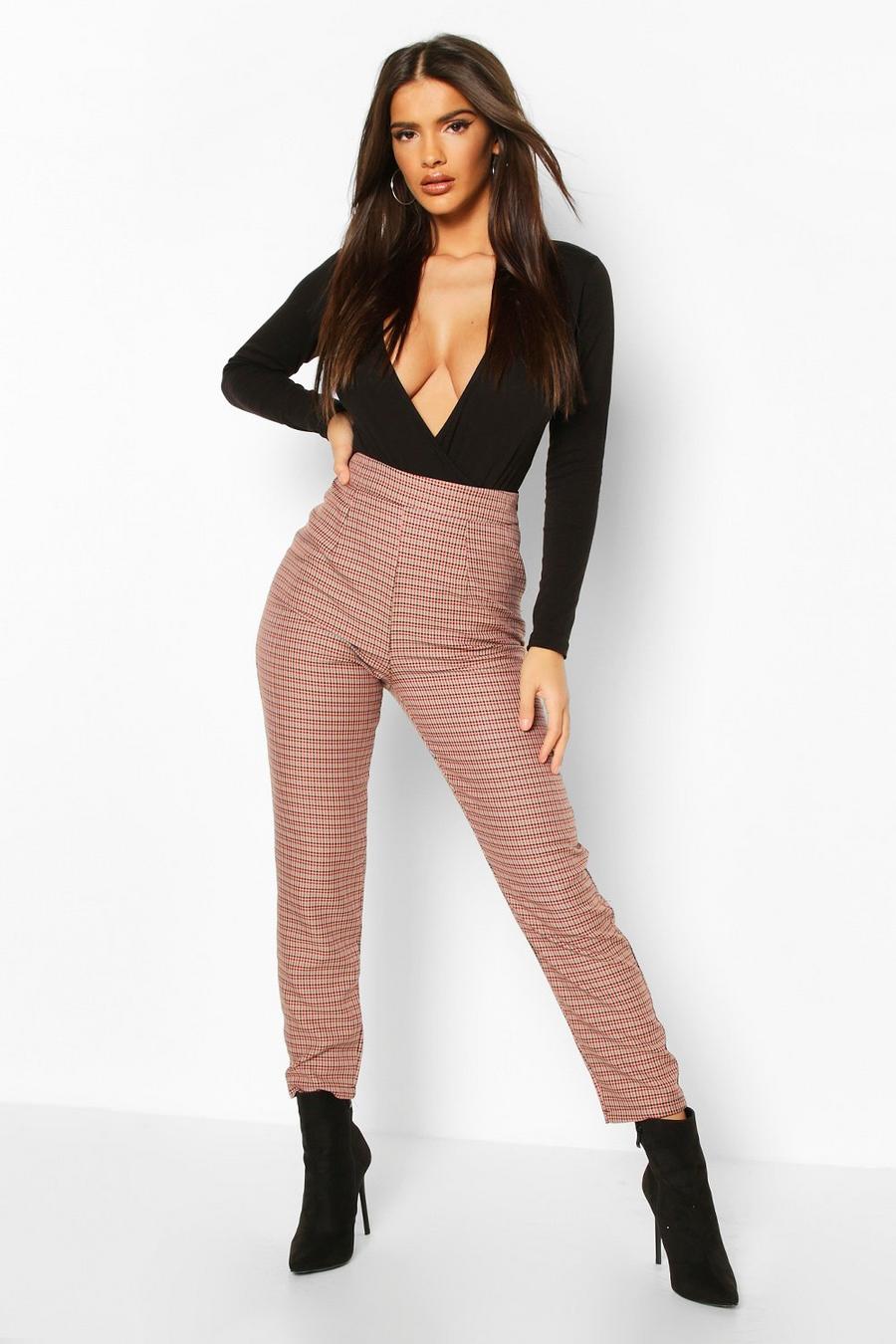 Sand beige Dogtooth Check Slim Fit Trousers image number 1