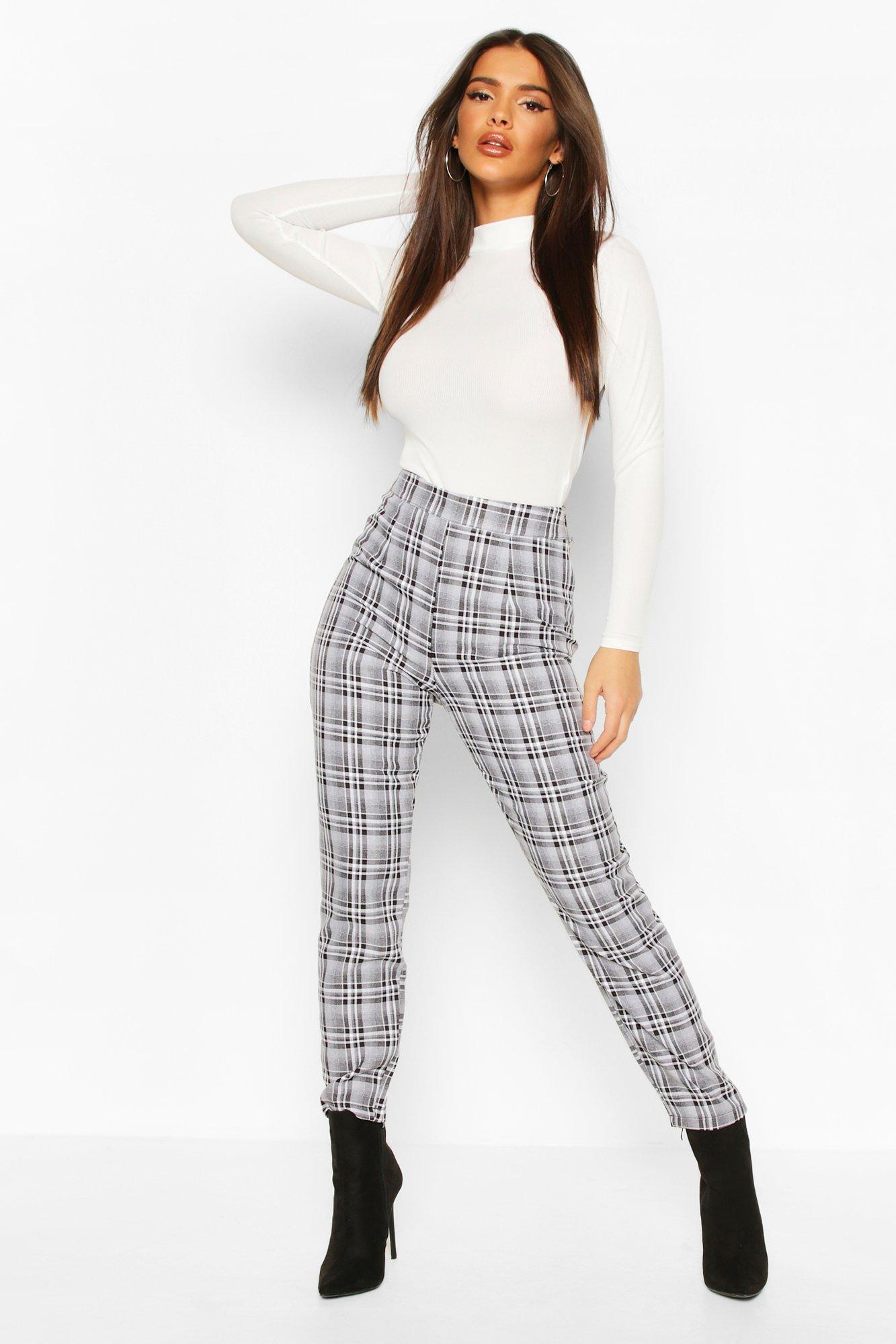 grey check ankle grazer trousers