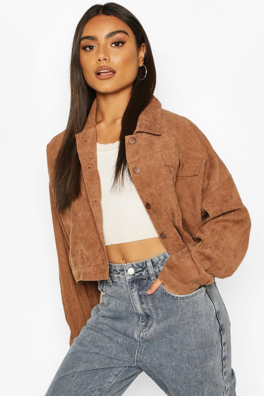 Tan Light Weight Cord Boxy Jacket image number 1