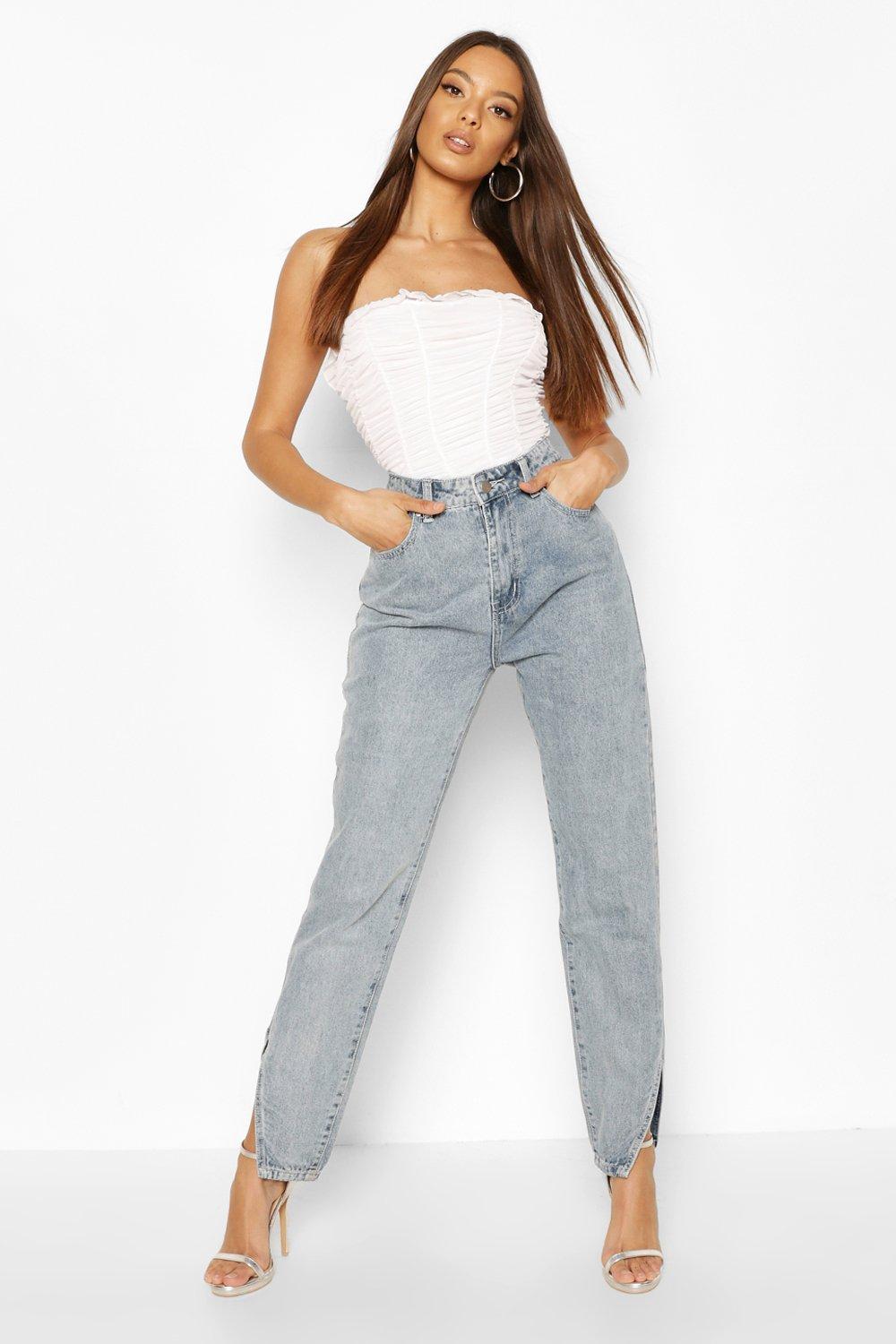 High Waist Split Hem Mom Jean | boohoo