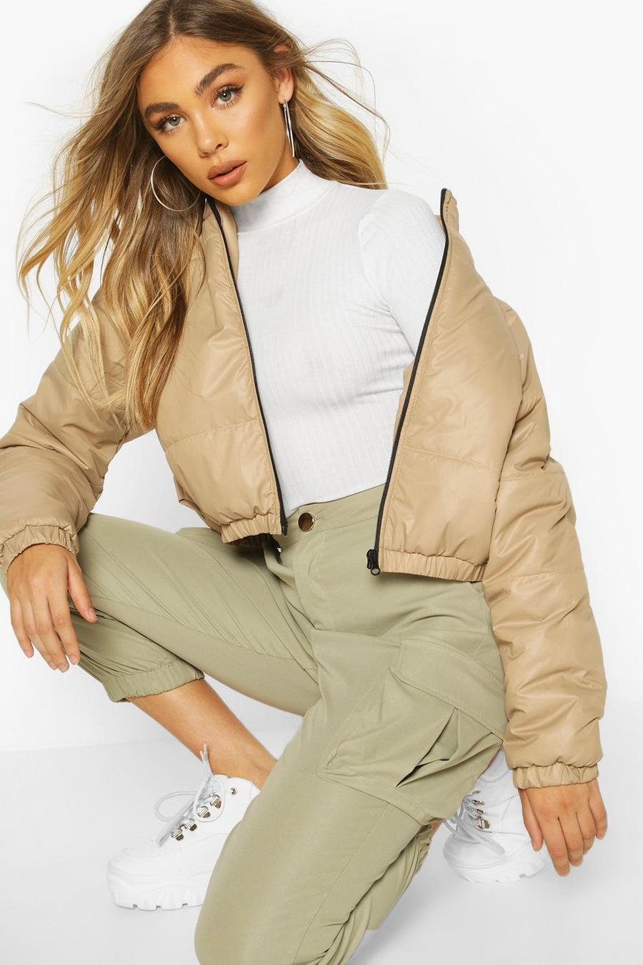 Cropped Panelled Puffer Bomber Jacket image number 1