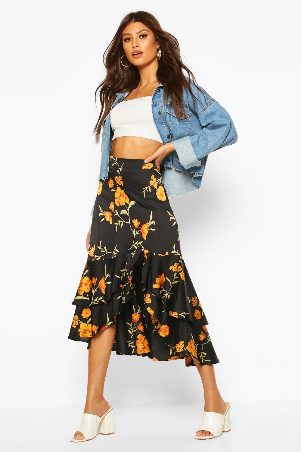 satin floral maxi skirt