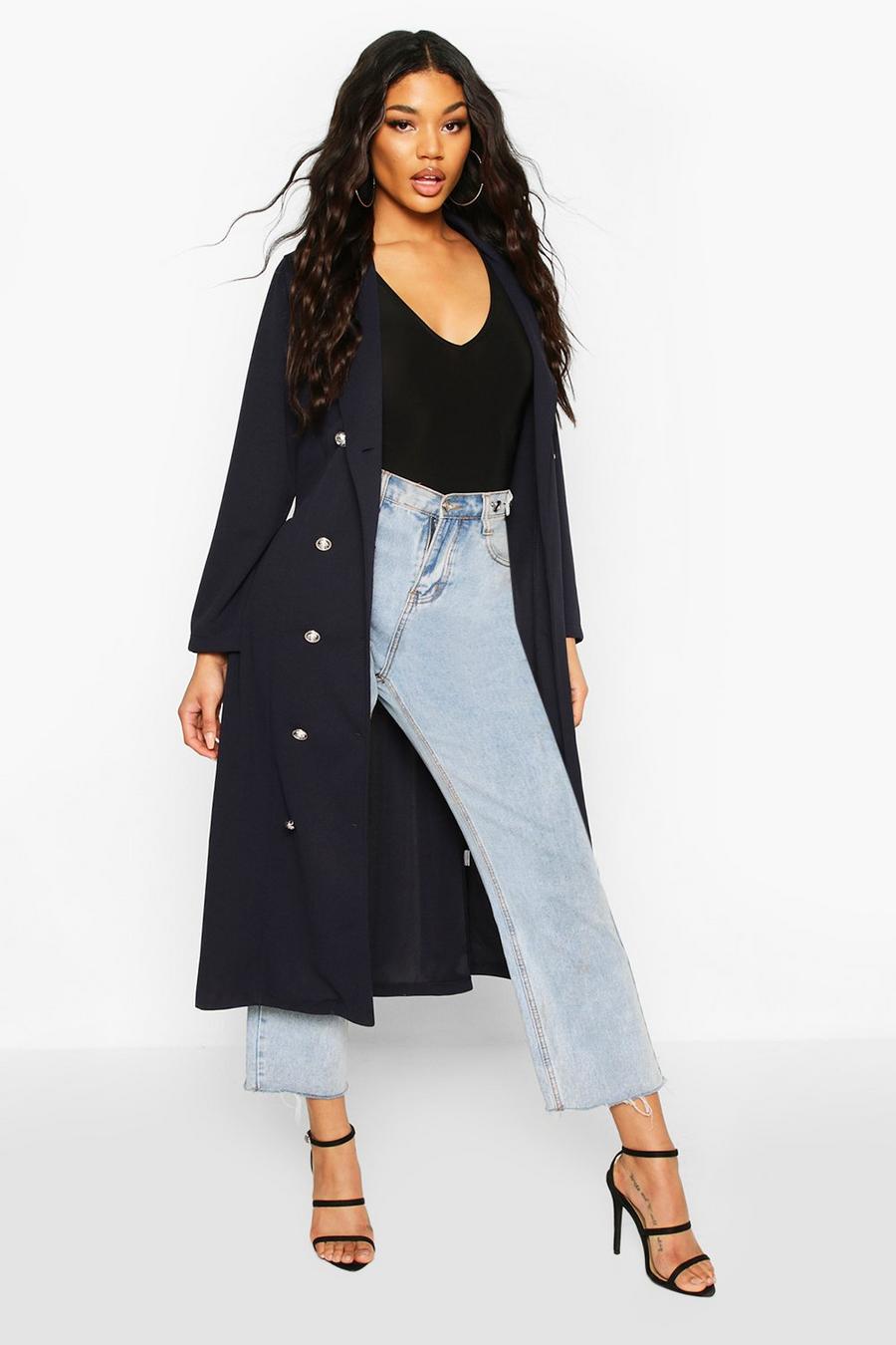 Double Breasted Duster Coat With Tie Waist image number 1