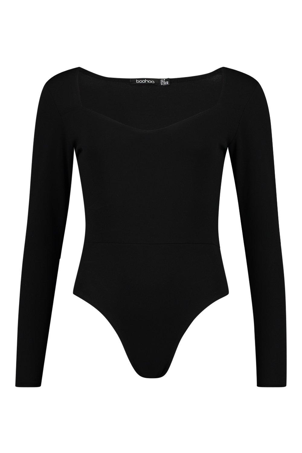  PUMIEY Black Bodysuits for Women Long Sleeve Sweetheart Neck  Body Suits T Shirt Tops, Jet Black X-Small : Clothing, Shoes & Jewelry