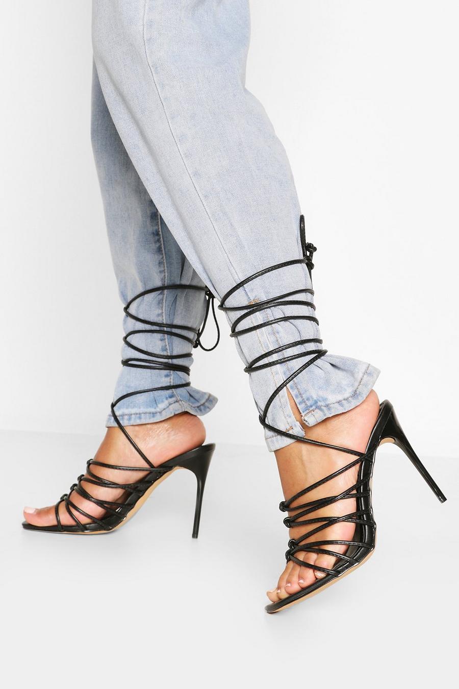 Black Knot Detail Stiletto Strappy Heels image number 1