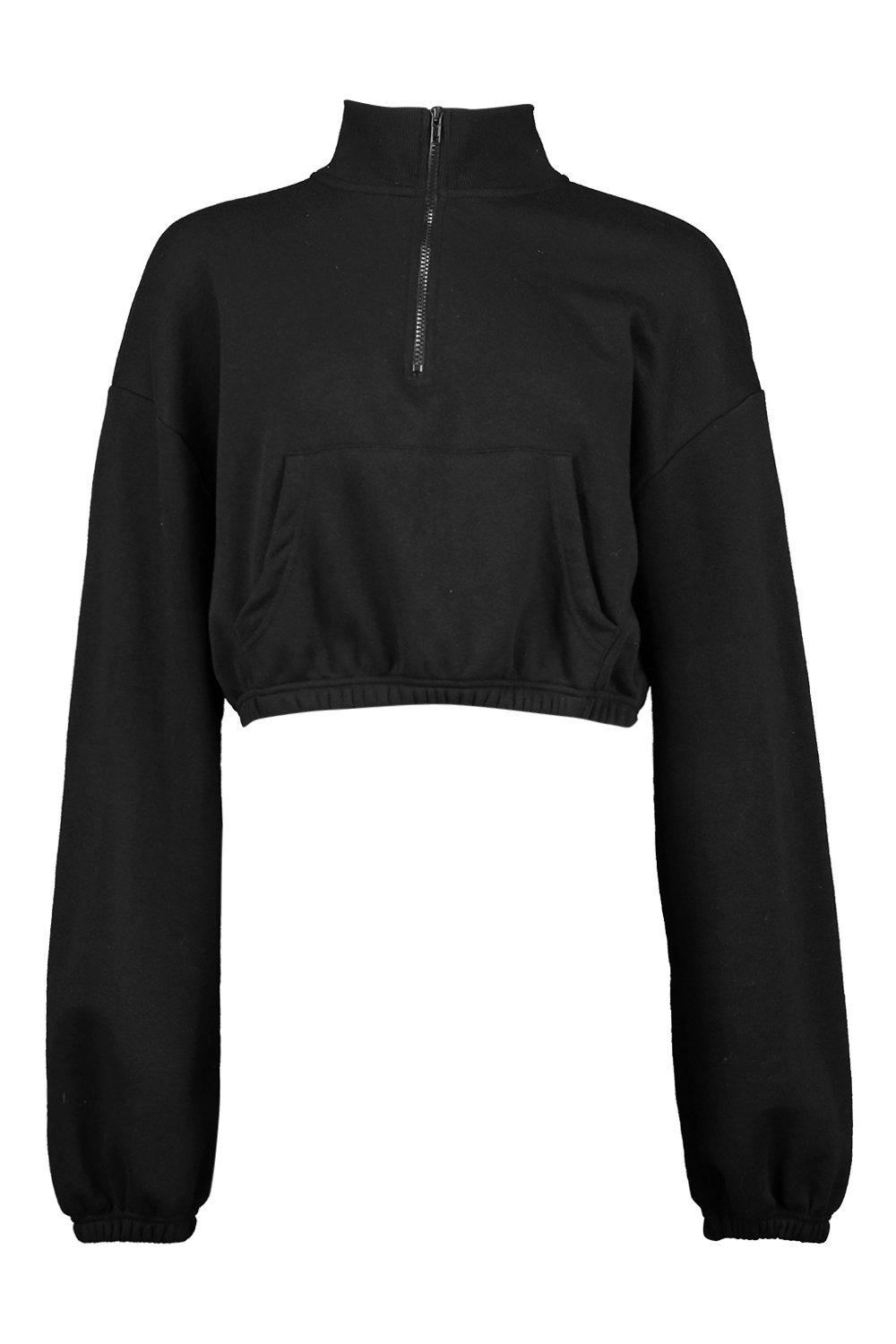 Black Mix Match Edition Oversized Zip Sweater Crop boohoo UK
