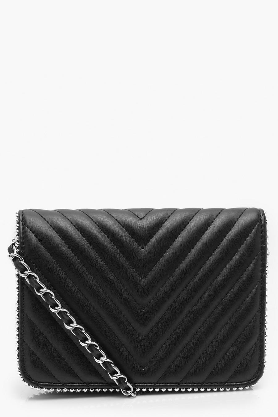 Chevron Quilted Bead Cross Body Bag & Chain image number 1