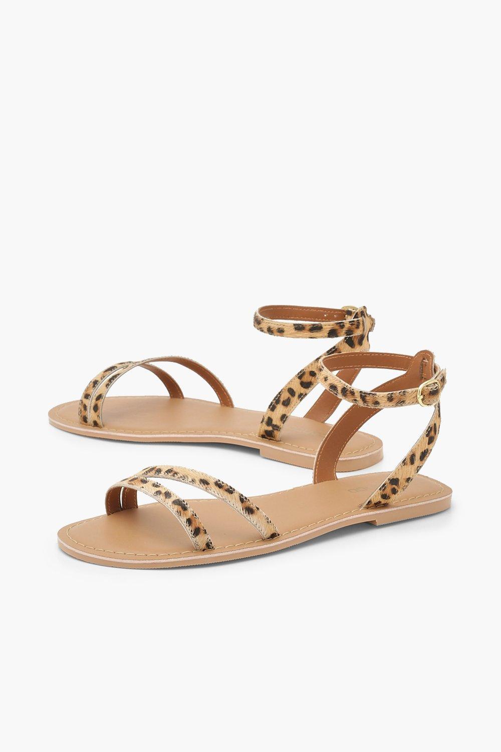 Sandalias de 2 partes holgura ancha y cuero con estampado de leopardo | boohoo