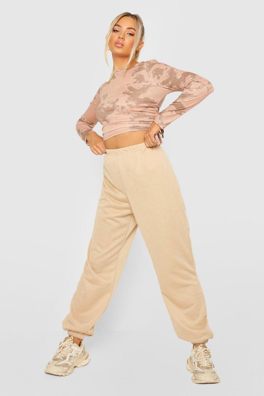 Pantaloni tuta basic con fondo gamba elastico, Pietra image number 1