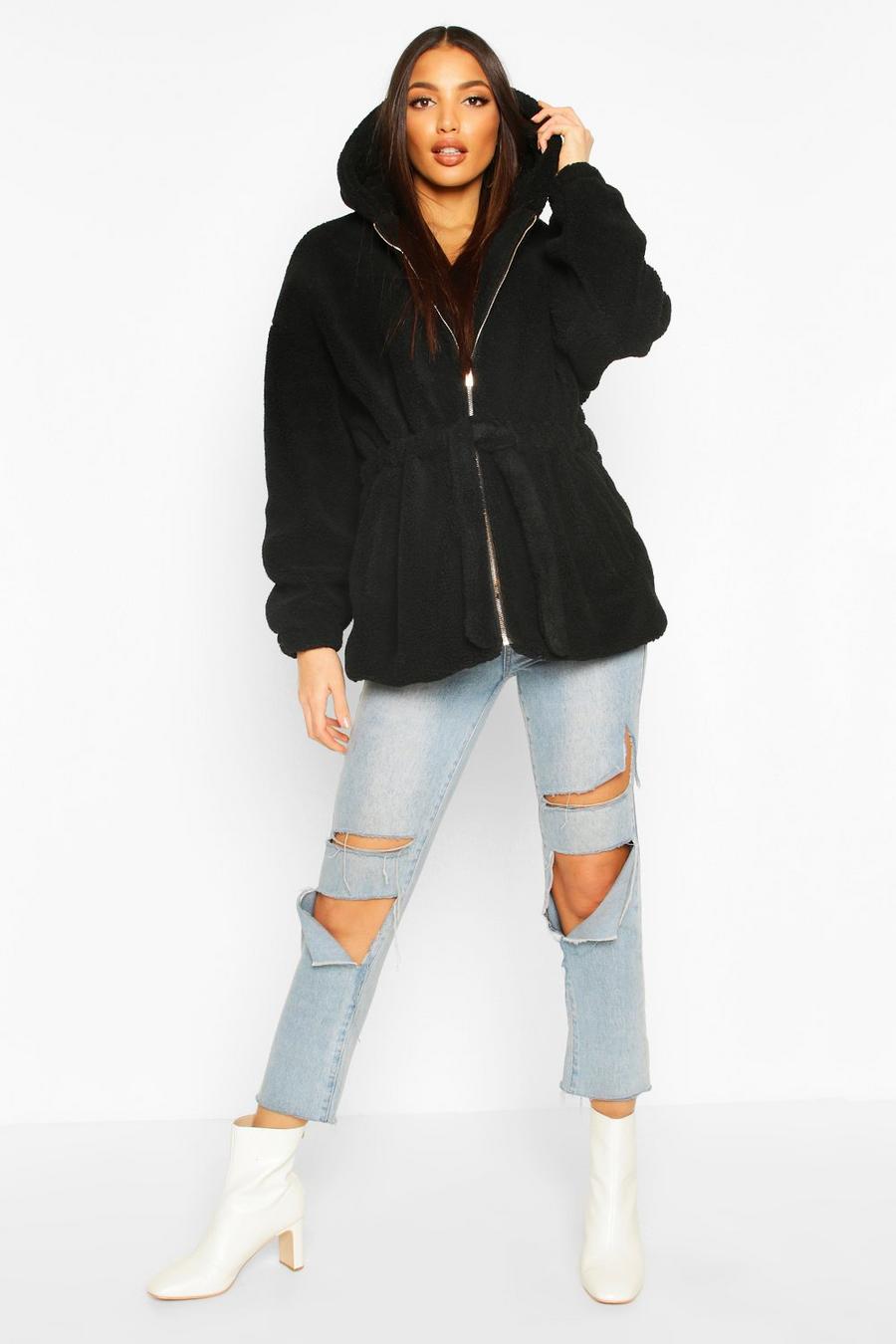 Oversized Hooded Belted Faux Fur Teddy Coat image number 1