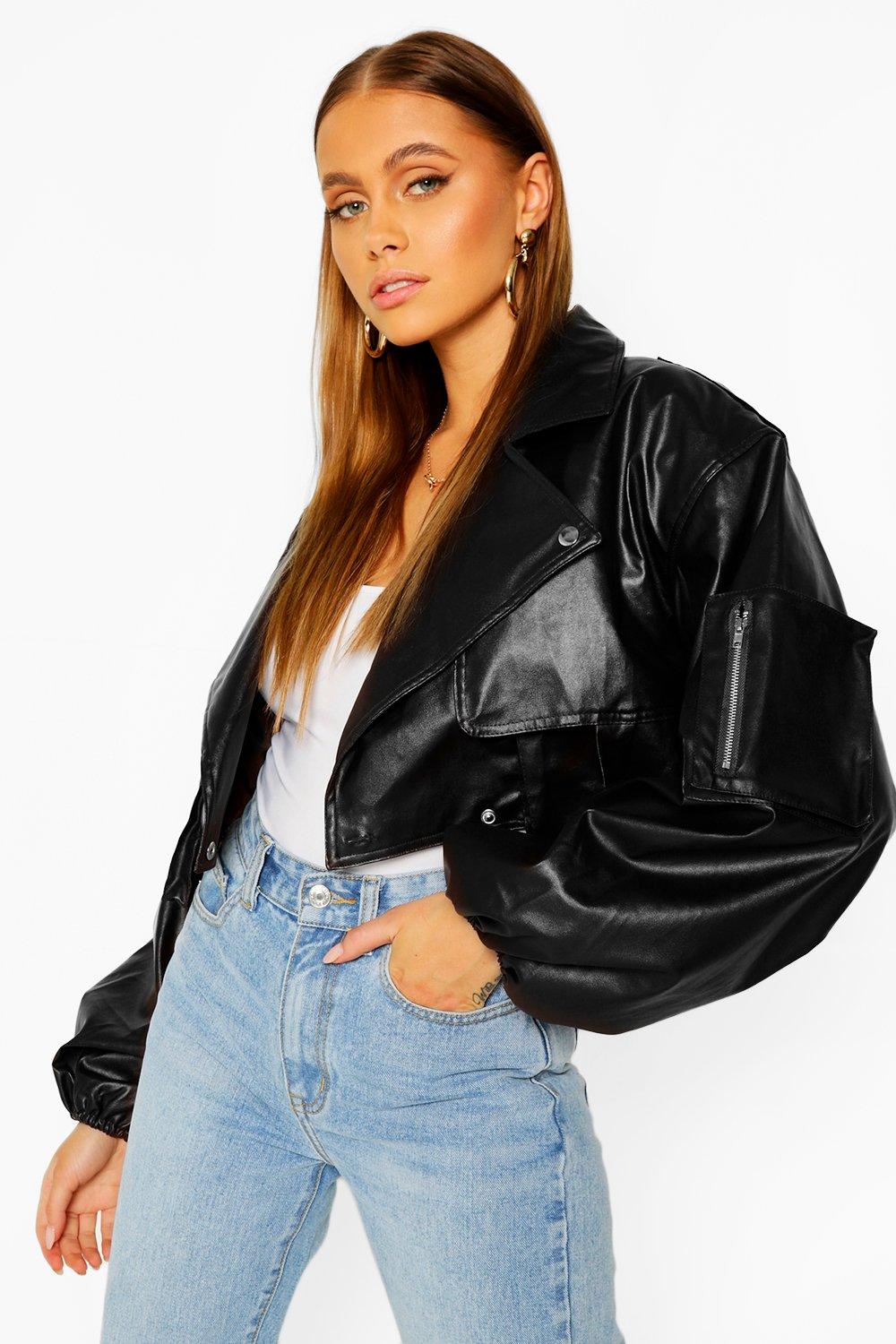 cropped oversized biker jacket