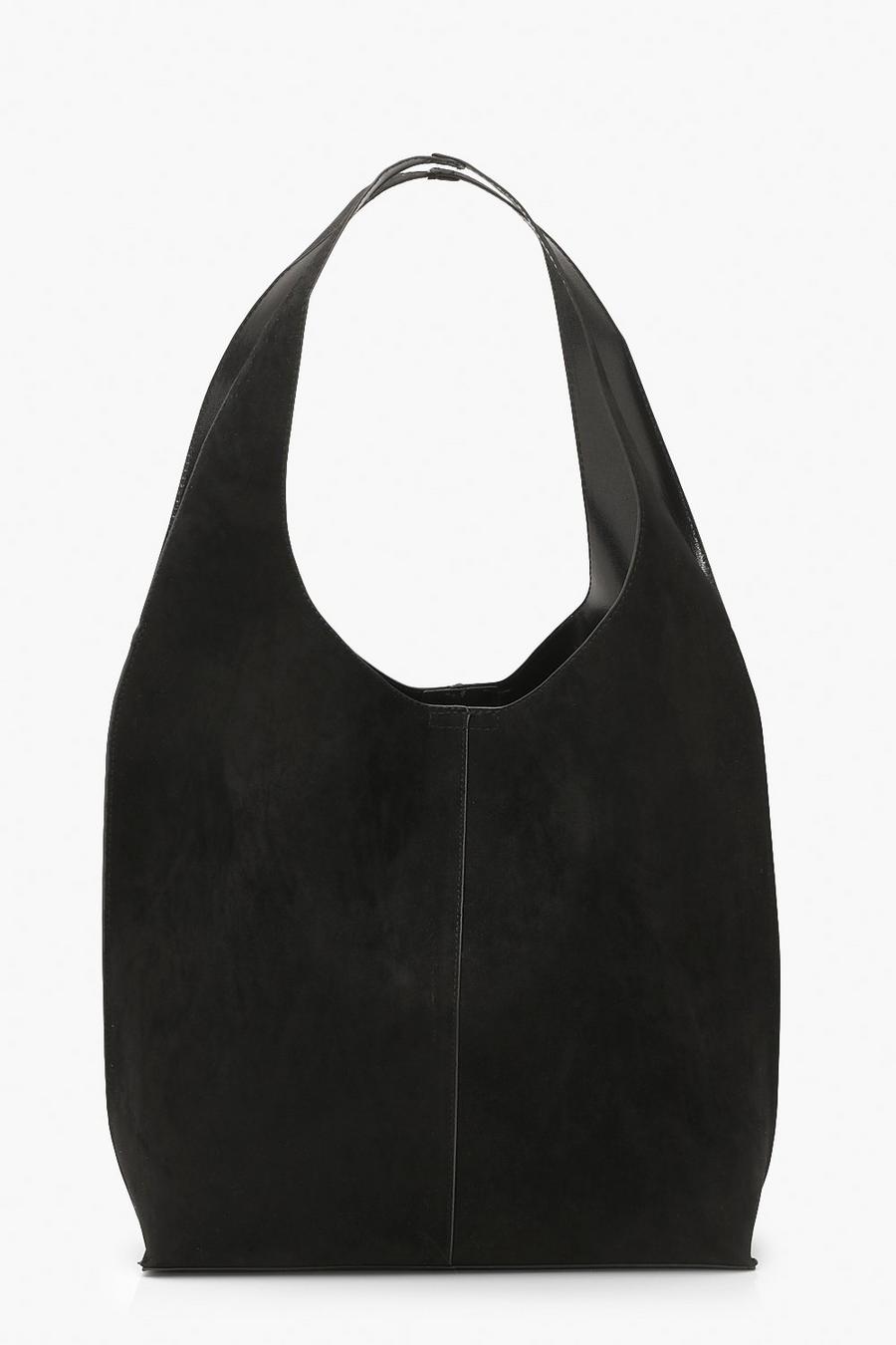 Black Suedette Slouch Tote Bag
