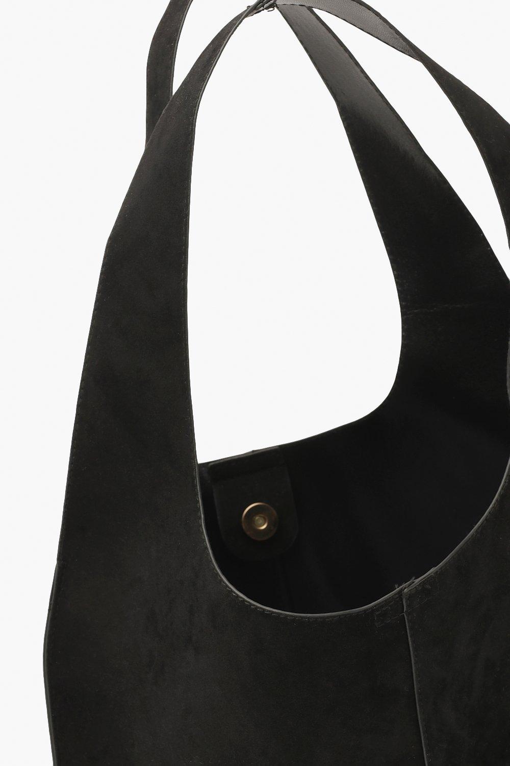 Black faux suede slouch handbag