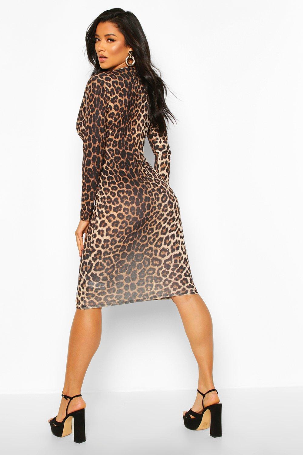 Long sleeve 2024 leopard midi dress