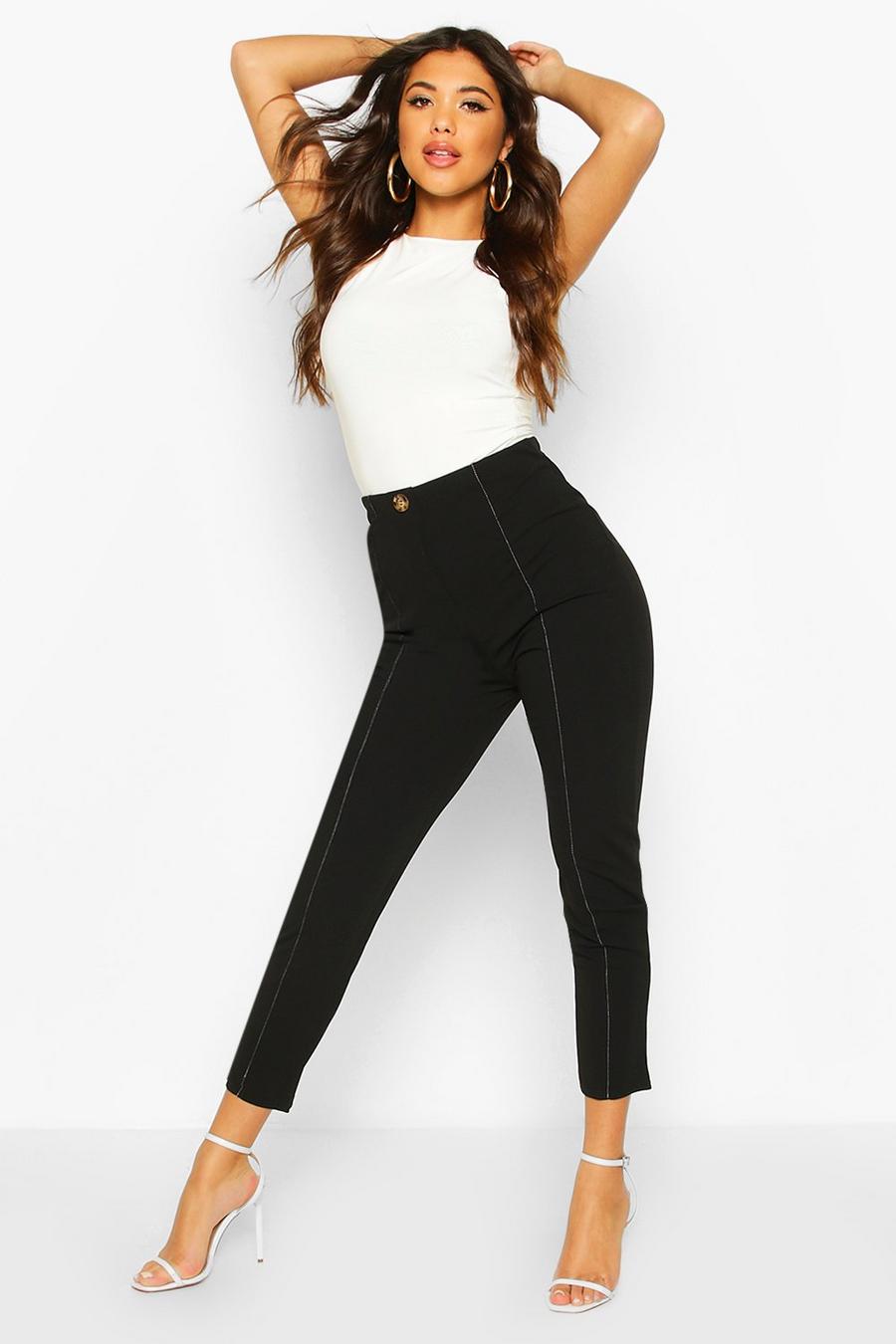 Black Tapered Leg Trouser With Contrast Stitching image number 1