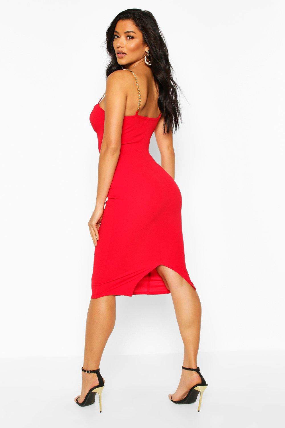 red strappy cross front bodycon dress