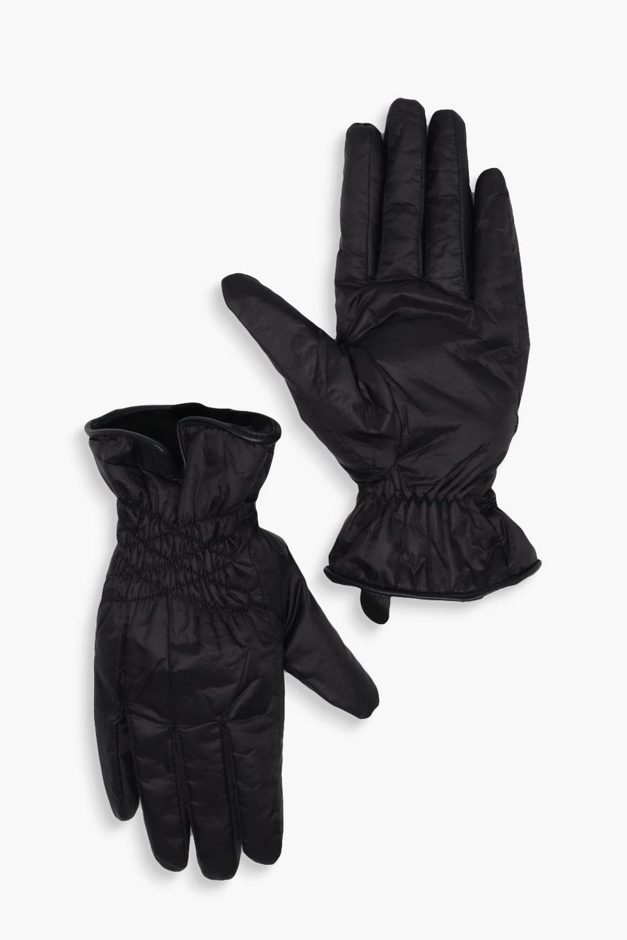 Black Gewatteerde Ski Handschoenen Met Faux Fur Voering En Ruches image number 1