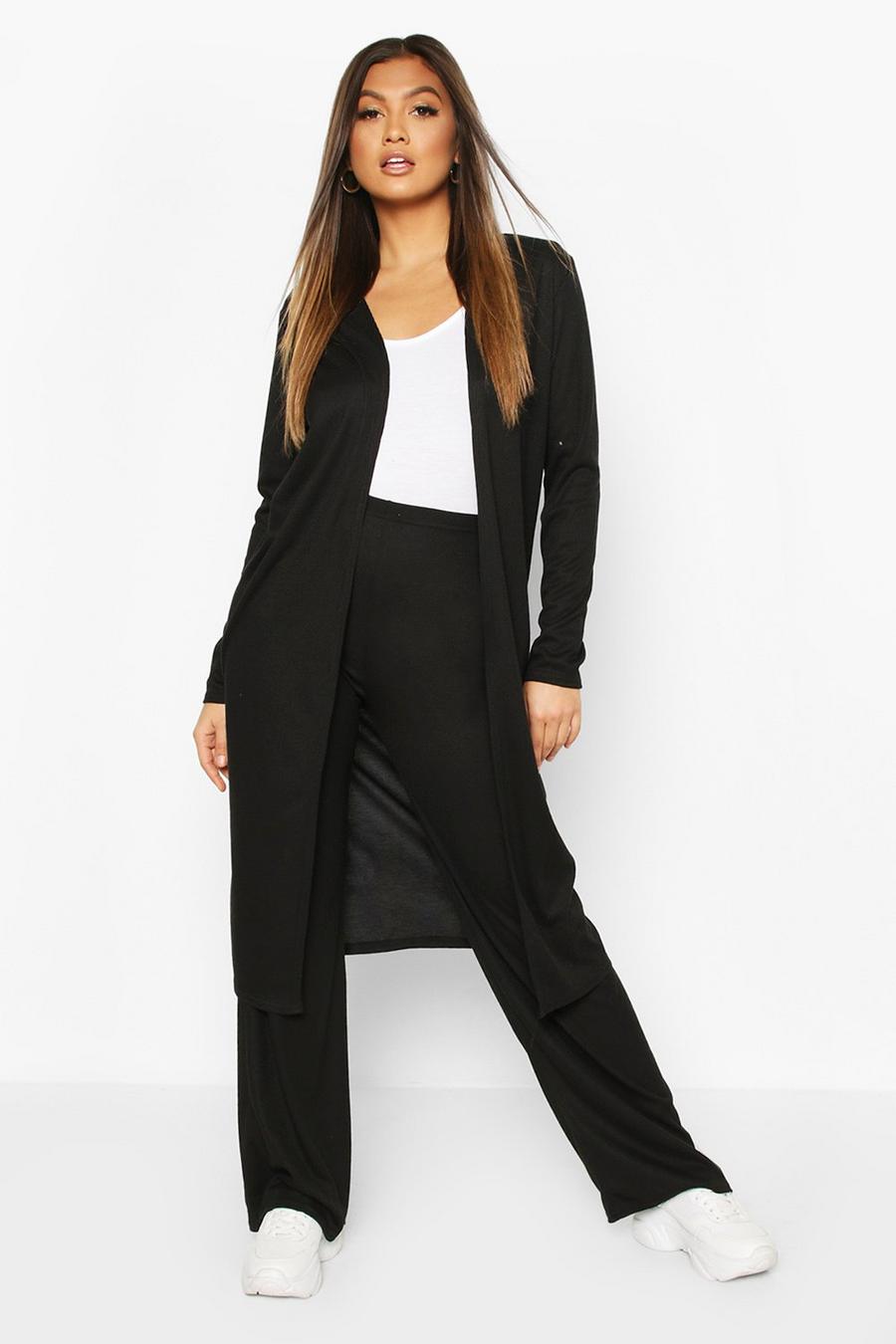 Black Soft Rib Cardigan And Trouser Co-Ord image number 1