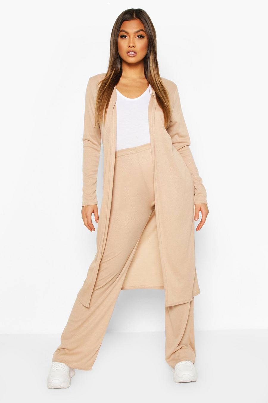 Stone Soft Rib Cardigan And Trouser Co-Ord image number 1