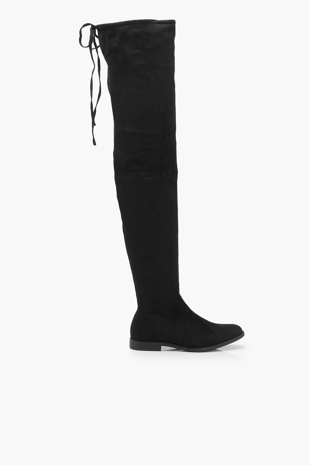 Black suede thigh high best sale boots flat