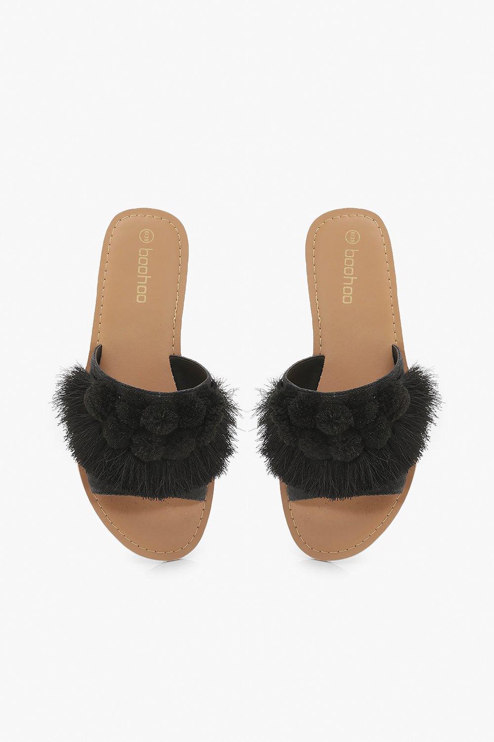 Wide Width Pom Pom Frill Slides